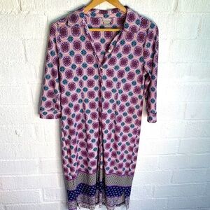 Chico's Geo Print Button Down 3/4 sleeve Knee Length Dress sz S/ 4 / 6